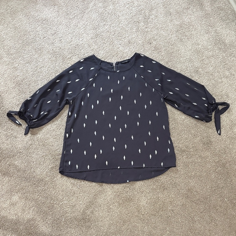 Papermoon Dark Blue Blouse with Tie Sleeves